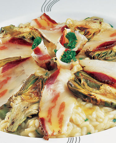 foto ricetta Riso con carciofi stufati e lardo crudo 