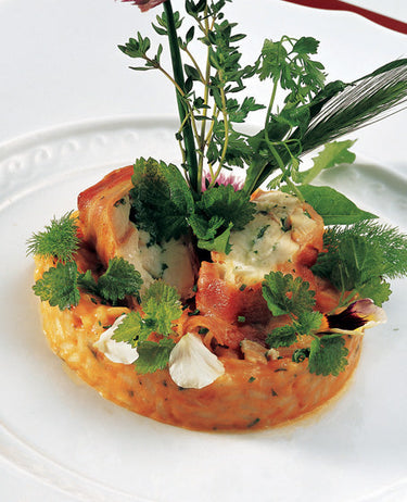 foto ricetta Riso Carnaroli al pomodoro fresco con anguilla ed insalatina di campo 