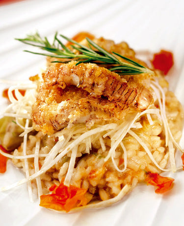 foto ricetta Riso Carnaroli alle canocchie e cuori di carciofi di Albenga, mela Smith e sedano di Verona 