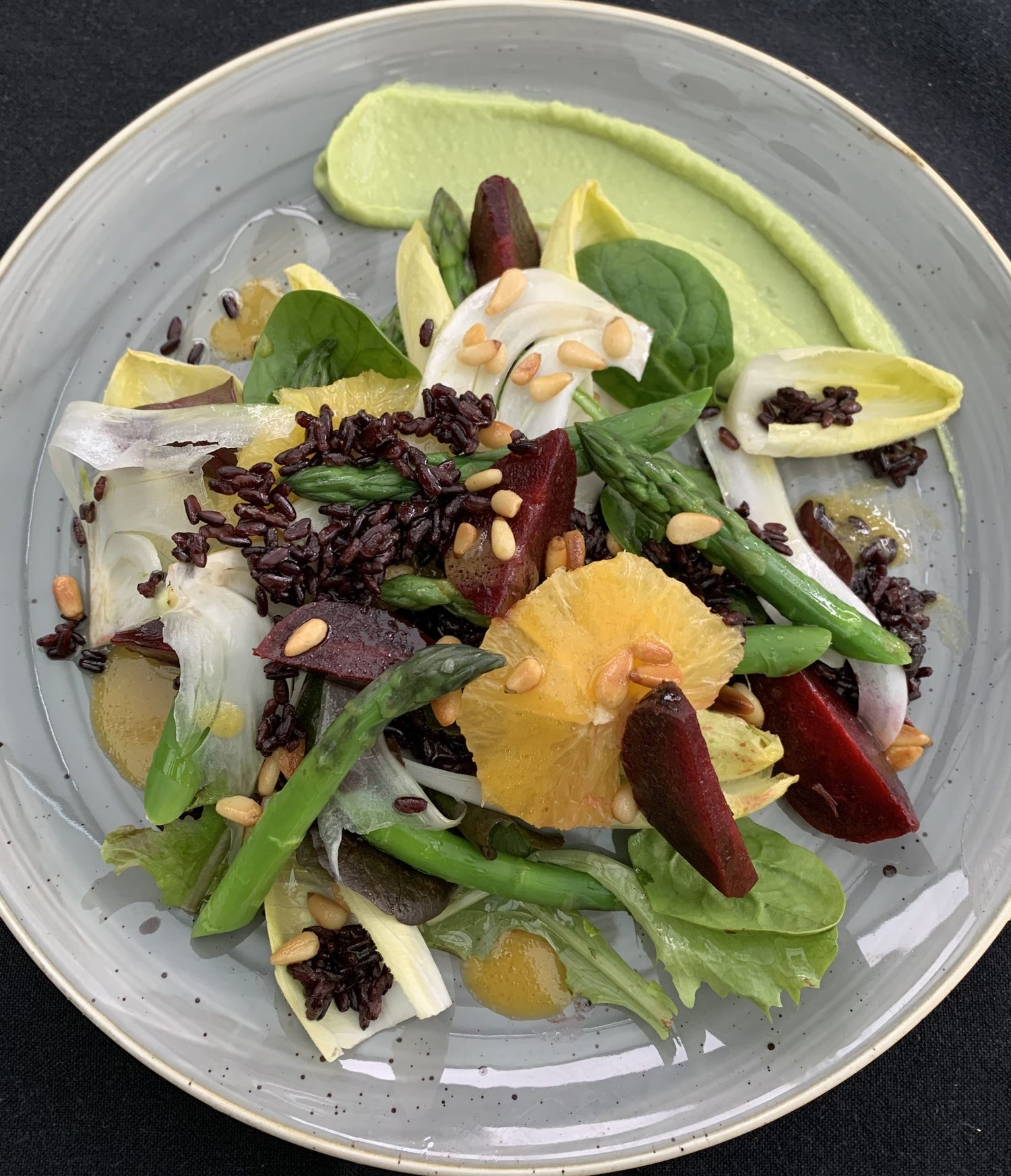 ROASTED BEETROOT, FENNEL & ASPARAGUS SALAD, WHIPPED AVOCADO 