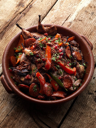 ROASTED QUAIL AND CHORIZO RISOTTTO WITH RED RICE 