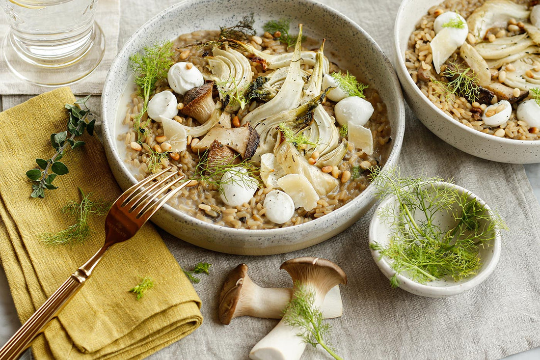 Risotto Funghi mit geröstetem Fenchel und Mozzarella 
